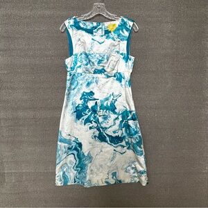 Maeve By Anthropologie Blue & White Watercolor Swirl Sleeveless Dress. Size 4